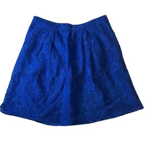 NWT JCREW Womens Size 4 Royal Blue Lace A-Line‎ Pleated Skirt Elegant